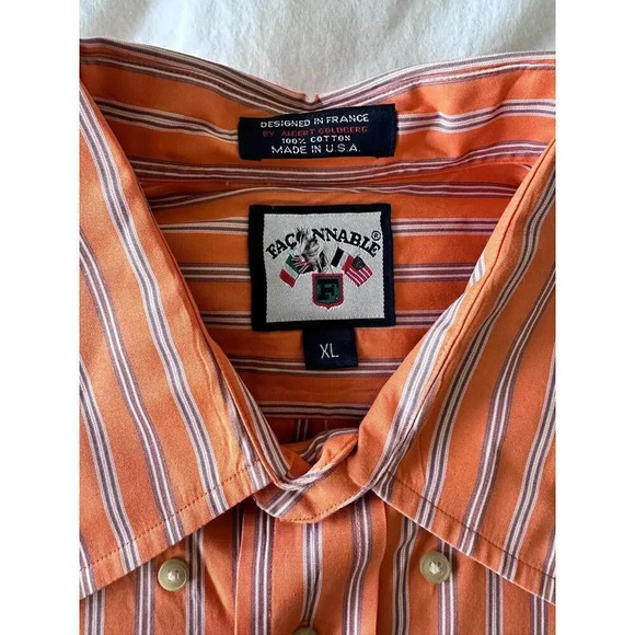 Faconnable Men's Orange & White Stripes Long Sleeves Button Down Shirt Size XL - Picture 3 of 5